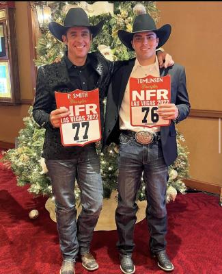 Patrick Smith (left) and Tanner Tomlinson receiving their back numbers at the 2022 finals. COURTESY PHOTO