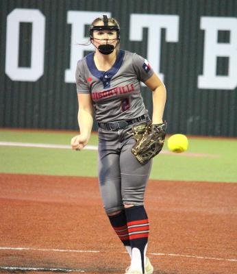 Madisonville’s Kyndall Creighton delivers a pitch during Thursday’s senior nigh contest at MHS. COURTESY PHOTO