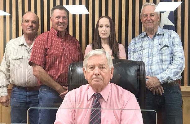 APS representative Nikki Parker poses with Madison County Judge Tony Leago and County Commissioners Monday. CAMPBELL ATKINS