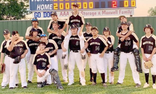 The North Zulch baseball team poses together in Crockett Friday after defeating Zavalla 10-2 in the Regional Quarterfinals. COURTESY PHOTO