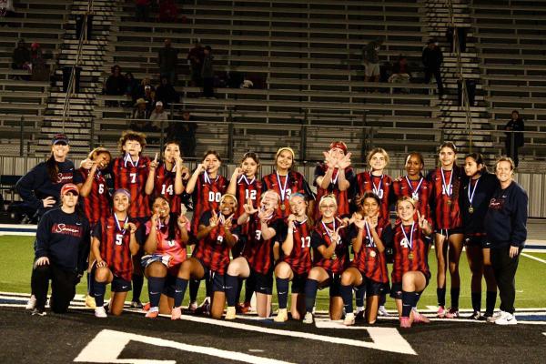 The Madisonville High School girls soccer team poses with their medals after finishing 4-0 at the Navasota Lady Rattlers Soccer Tournament. Sophomore Arianna Nacianceno led the Lady Mustangs with 11 goals across the games Jan. 1-3. 