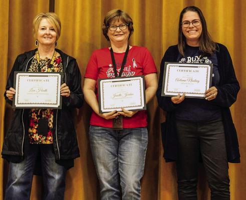 North Zulch ISD proudly recognizes (from left to right) elementary teacher of the year Lisa Heath, high school teacher of the year Janette Jordan, staff member of the year Autumn Nauling. COURTESY PHOTO