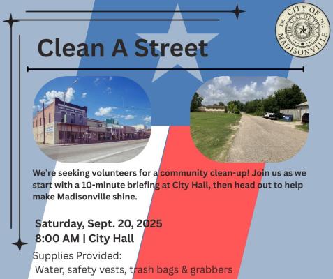 Volunteers needed for Sept. 20 street cleanup