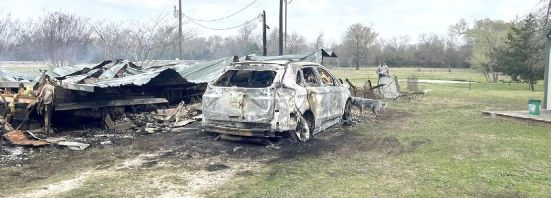 The Curtner family home on Musgrove Road was reduced to rubble after a fire reignited overnight on Thursday, March 13. The family’s 2024 Ford Edge, seen in the foreground, was also destroyed in the blaze. PHOTO COURTESY OF KIMBERLY CURTNER