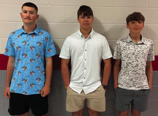 The Madisonville High School Fishing team will compete in the Regional Tournament May 1 and 2 on Lake Conroe after qualifying among the top 55 teams in the state. From left, anglers Dustin Beggs, Kaiden Rowley, and Cody Lawrenz sit at 12th place heading into the tournament. COURTESY PHOTO