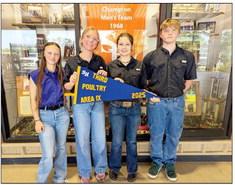 North Zulch FFA poultry team members (from left) Lily Scogin, Thade Brown, Macy Cunningham and Rylee Wallace earned third place at the Area IX Poultry Contest on Thursday, April 10, qualifying them for the state competition. Scogin placed fourth overall Individually with 511 points. PHOTO COURTESY OF NORTH ZULCH FFA