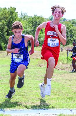 Erick Payan (1128) of Madisonville sprints past a competitor during the Becker Best XC Meet on Wednesday, Sep. 18. PHOTOS BY MATTHEW YBARRA, NAVASOTA EXAMINER