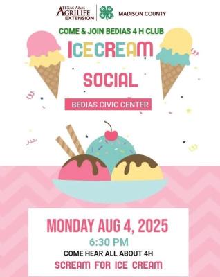 Bedias 4-H Club to Host Ice Cream Social