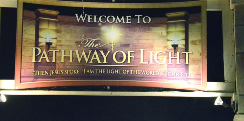 The Pathway of Light sign, right before one walks onto the pathway to start the journey