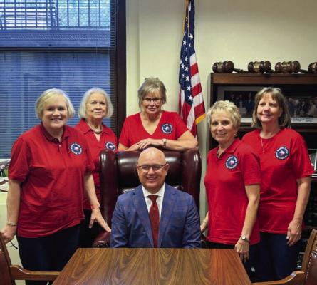 Madison County Retired Teachers behind District 12 Representative Kyle Kacel, from left to right; Barbara Richter, Georgia Stark, Ann Brock, Lorraine Coleman, and Kim Smith.