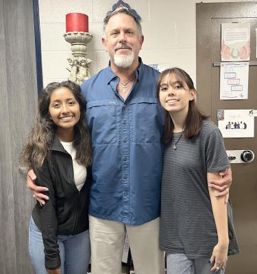 Left to right: Galilea Camarena Lobato, senior at Madisonville High School, Heath Brown, MHS Principal, Mayah Echin, junior at Madisonville High Schoo