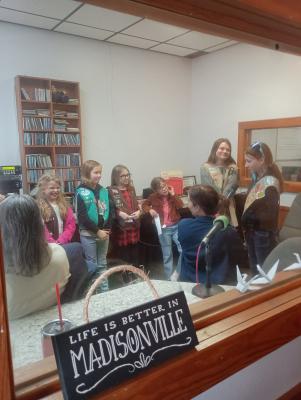 The Madison County Girl Scouts Troop no. 9504 visited KMVL radio station in Madisonville Friday, Jan. 5. They were featured on the radio and talked about their upcoming cookie sales. Cooke sales begin Jan. 17. COURTESY PHOTO