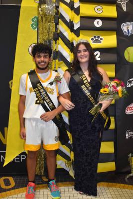 King Wali Afshar and Queen Lacey Sapp stand with their ceremonial sashes and crown after being named North Zulch High School’s 2025 homecoming royalty. Sapp holds a bouquet of flowers following the coronation ceremony. COURTESY PHOTO BY NORTH ZULCH EX-STUDENTS ASSOCIATION