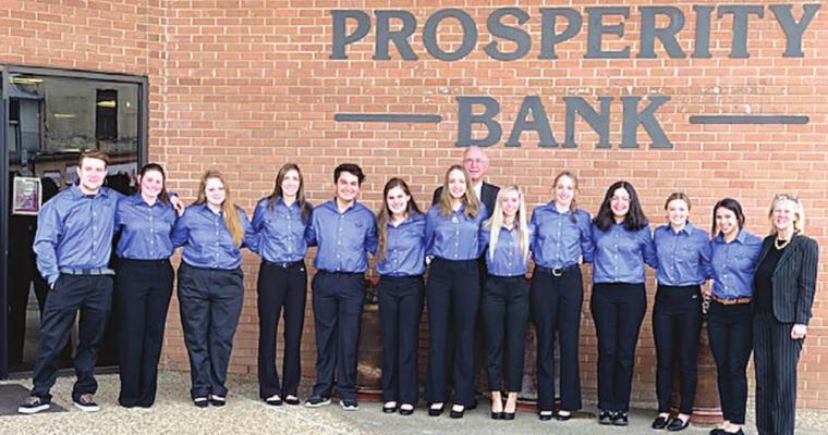 Prosperity Bank Junior Board members and bank representatives (from left) Jake Manning, Taylor Barrett, Kallie Tilton, Grace Williamson, Luis Garcia, Dannicka Diserens, Kourtney Fleck, Bank Representative, W.C. Bennett, Chase McBee, Haley Fleck, Karen Ibarra, Sidnie Smith, Raegan Olvera, Bank Representative, Tammy Hoke (Not pictured were Emma Hurst and Bank Representative, Esmeralda Martinez) COURTESY PHOTO