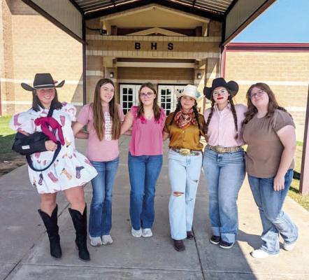 COURTESY PHOTO North Zulch FFA officers gather at Buffalo High School during the Sam Houston District Leadership Conference on Monday, Sept. 8. The team includes Zailey Crocker (from left), Abree Schramm, Harper Richie, Kelby Cobb, Katie Watson and Jade Sanders. The officers spent the afternoon learning about confidence, goal-setting, teamwork and communication to prepare for leading their chapter this year.
