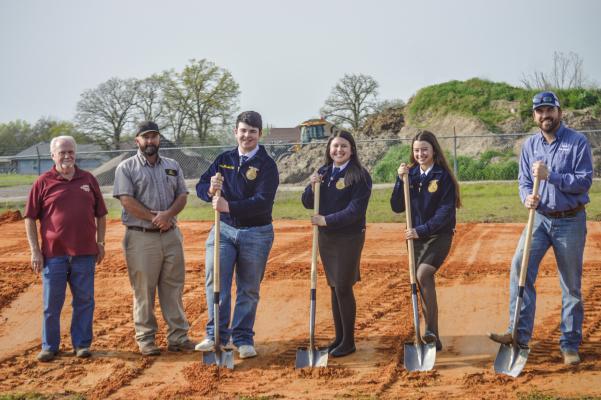 From left to right, Dave Ward, Matt Clerk, John Winston Clark, Joeli Hardy, Jillian Hardy, and D.L. Shiver at the groundbreaking ceremony for the Madison County Hay Relief Project on Wednesday, March 6. More information will be provided in a future article. COURTESY PHOTO