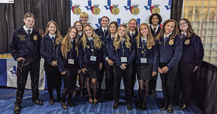North Zulch FFA members pose proudly at the Texas FFA State Convention. The group, dressed in their official FFA jackets, represented their chapter at the annual statewide gathering. More photos from the convention can be found on page 2. COURTESY PHOTO