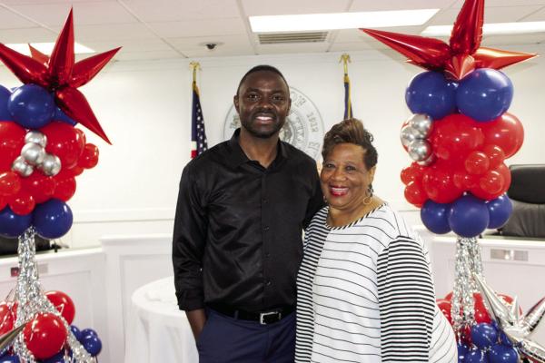METEOR PHOTOS BY RICHARD SIRMAN Former City Manager Fabrice Kabona visited with well-wishers during his farewell reception Thursday, Sept. 18 at City Hall. Staff and residents gathered to share memories and thank him for his service during this final day with Madisonville.