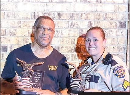 At the Madisonville Street Fest Saturday, Sept. 23, two local law enforcement officers were nominated by their peers to be honored for their service for the Art Henson Award. Madison County Sheriff’s Office Sgt. Calicia Kampf was awarded the 2023 Art Henson Deputy of the Year and the Madisonville Police Department Detective Walter Dyches was awarded the 2023 Art Henson Officer of the Year. Police Chief Herbert Gilbert accepted the award for Detective Dyches METEOR PHOTOS BY CELESTE ANGUIANO