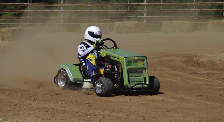 One of the lawnmower racers during their morning practice before the big race. PHOTO BY RICHARD SIRMAN