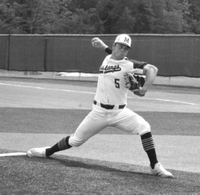 Madisonville’s Brad Rudis delivers a pitch in game two of the team’s Bi-District series against Hudson Saturday at MHS. CAMPBELL ATKINS