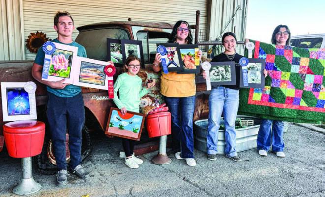 Madison County had five students enter the State Fair of Texas Arts and Photography competitions in Dallas. The students who participated were (pictured, left to right) Colton Gatlin, Malley McClure (1st year participant), Elora Gantz, Madison McClure, and Kiya Gantz. Combined they came home with 8 awards. COURTESY PHOTO